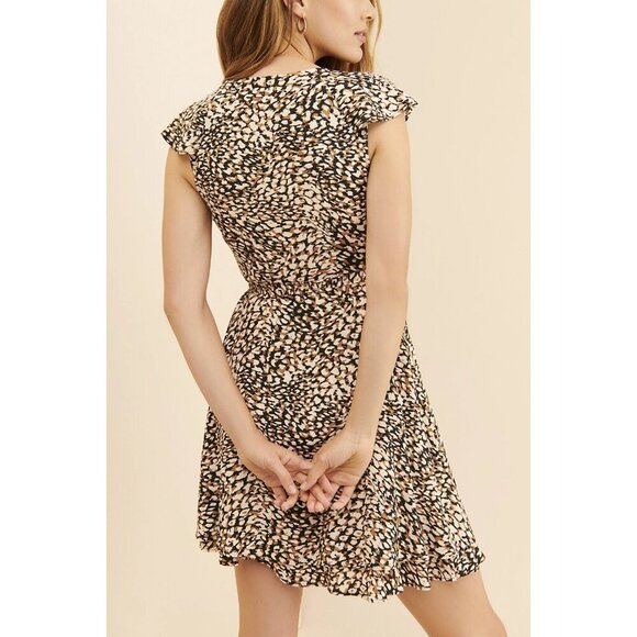 Free People Black Brown French Quarter Print Ruffle Wrap Mini Dress Sz XS - Picture 7 of 13